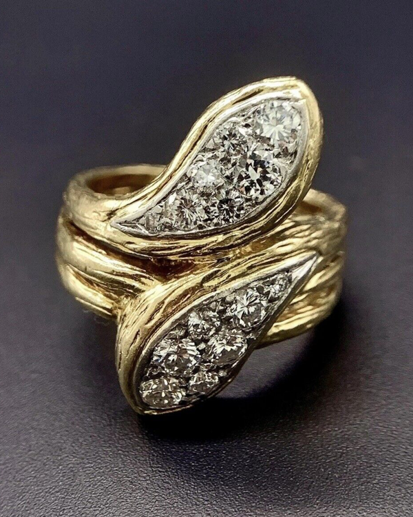 Vintage Van Cleef & Arpels 18K YG Diamond Double Snake Ring Size 4.5 (Ring)