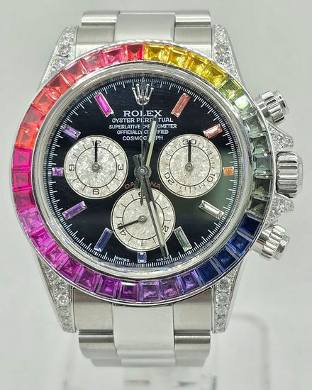 Rolex Cosmograph Daytona "Rainbow" 40MM Aftermarket Black Dial Oyster Bracelet (116520)