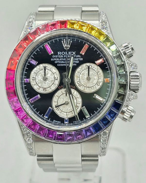 Rolex Cosmograph Daytona "Rainbow" 40MM Aftermarket Black Dial Oyster Bracelet (116520)