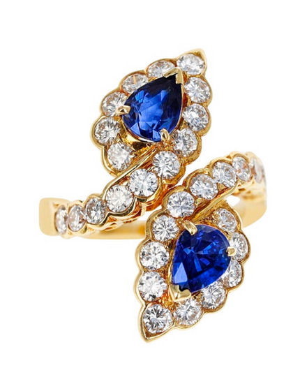 Van Cleef & Arpels Accessories 18K Yellow Gold Diamond Sapphire Bypass Ring (Ring)