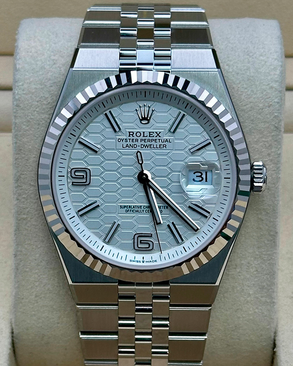 2026 Rolex Land-Dweller 40MM White "Honeycomb" Dial Flat Jubilee Bracelet (127334)
