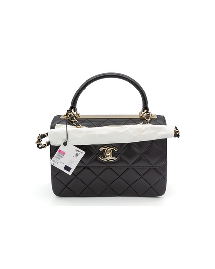 Chanel Small Trendy CC Quilted Top Handle Flap Bag Black Lambskin Light Gold Hardware (A92236)