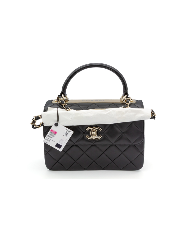 Chanel Small Trendy CC Quilted Top Handle Flap Bag Black Lambskin Light Gold Hardware (Bag)