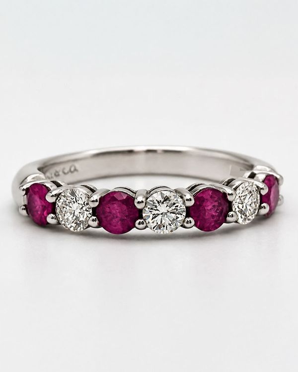 Tiffany & Co Platinum Pink Sapphires & Diamond Eternity Band Ring Size 6 (Ring)