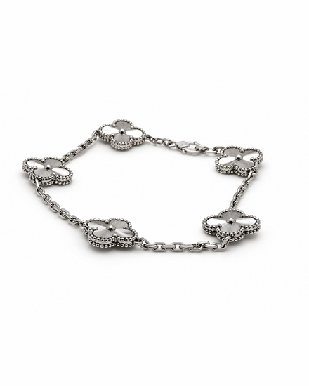 Van Cleef & Arpels Accessories Alhambra 5 Motif Guilloché 18K White Gold Bracelet COA Box (VCARP9XE00)