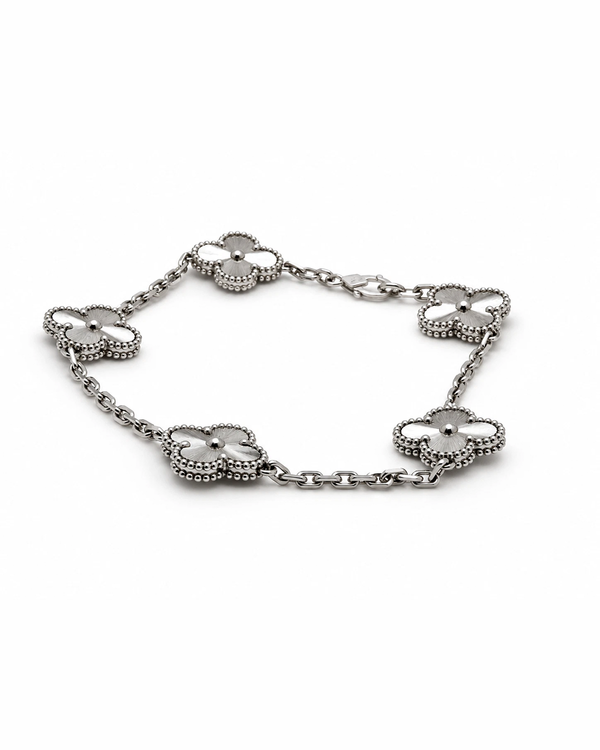Van Cleef & Arpels Accessories Alhambra 5 Motif Guilloché 18K White Gold Bracelet COA Box (VCARP9XE00)