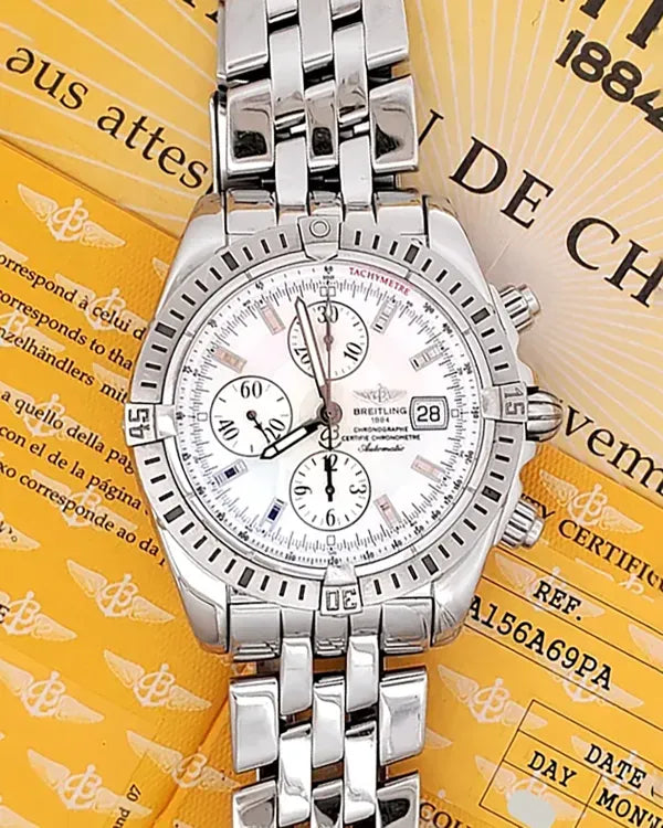 2005 Breitling Chronomat Evolution 44MM White Dial Steel Bracelet (A13356)