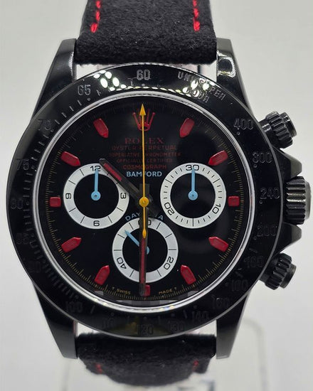 Rolex Cosmograph Daytona "Bamford Edition" 40MM Aftermarket Black Dial Aftermarket Leather Strap (116520)