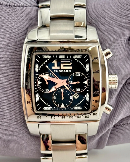 Chopard Two O Ten Sport Chronograph 34MM Black Dial Steel Bracelet (158462-3001)
