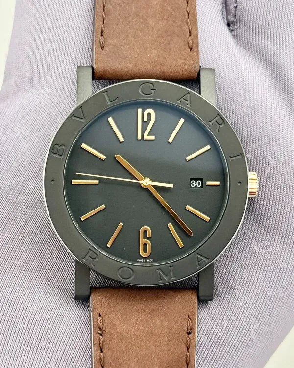 Bvlgari Bvlgari 41MM Black Dial Leather Strap (103219)