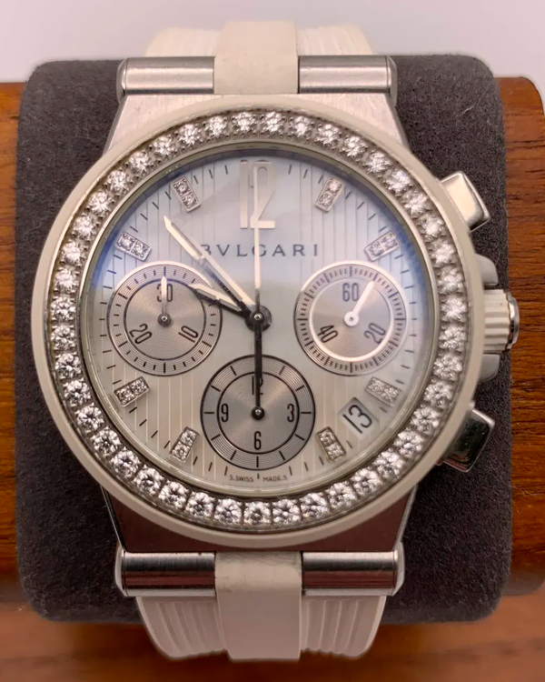 Bvlgari Diagono Chronograph 36MM White Dial Rubber Strap (DG 35 SV CH)
