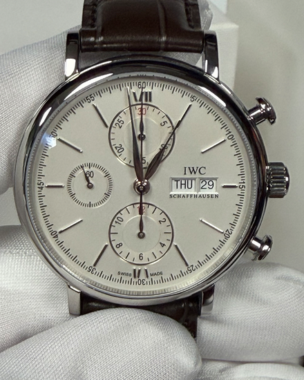2020 IWC Schaffhausen Portofino Day Date Chronograph 42MM Silver Dial Leather Strap (IW391007)