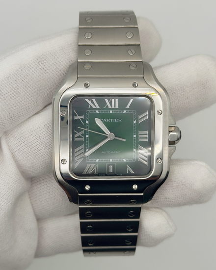 2025 Cartier Santos De Cartier Large 39.8MM Green Dial Steel Bracelet (WSSA0062)