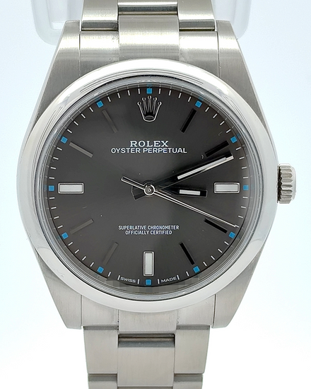 2019 Rolex Oyster Perpetual 39MM Dark Rhodium Dial Oyster Bracelet (114300)