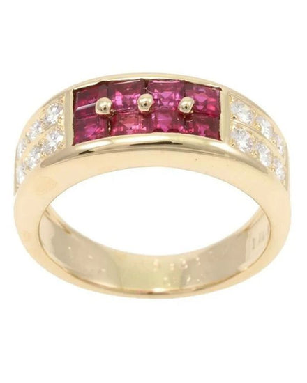 Van Cleef & Arpels 18K Yellow Gold Pave Diamond Channel Set Ruby (Ring)