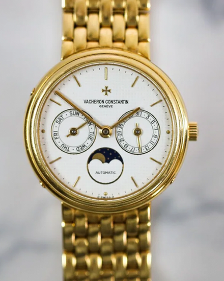 Vacheron Constantin Patrimony Day Date Moonphase 34MM White Dial Yellow Gold Bracelet (47009)