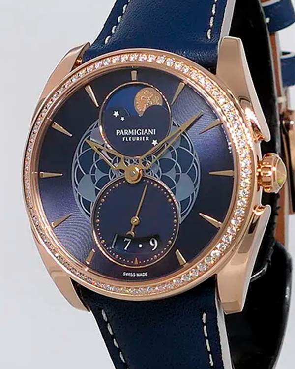 Parmigiani Fleurier Tonda Metropolitaine Selene 33.7MM Blue Dial Leather Strap (PFC283-1062500-xc2521)