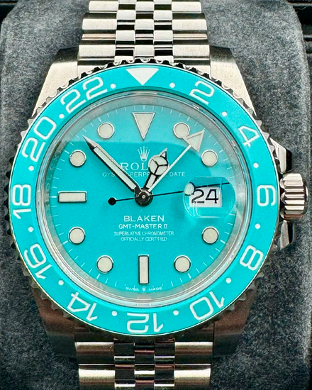 2023 Rolex GMT-Master II "Blaken" 40MM Aftermarket Tiffany Blue Dial Jubilee Steel Bracelet (126710BLNR)