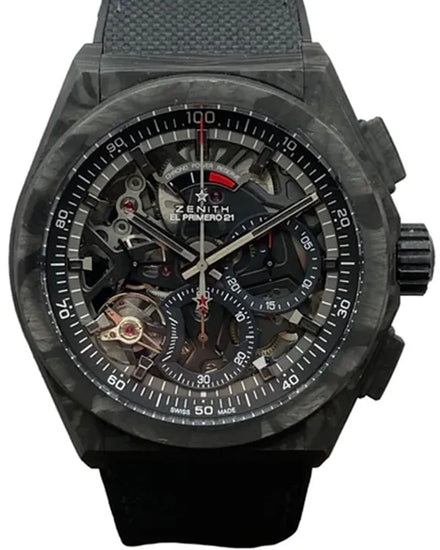 Zenith Defy El Primero 21 Carbon 44MM Skeleton Dial Textile/Rubber Strap (10.9000.9004)