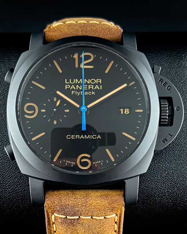 Panerai Luminor 1950 3 Days Chrono Flyback  44MM Black Dial Leather Strap (PAM00580)