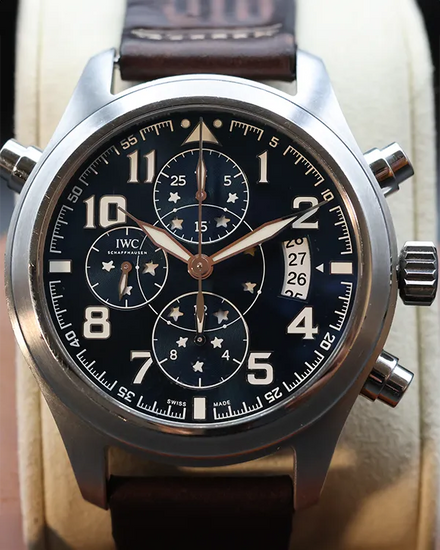 No Reserve - 2017 IWC Schaffhausen Pilot Double Chronograph "Le Petit Prince" L.E. 44MM Blue Dial Leather Strap (IW371807)
