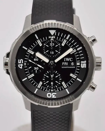 2015 IWC Schaffhausen Aquatimer Chronograph 44MM Black Dial Rubber Strap (IW376803)