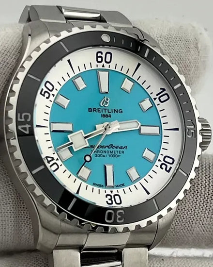 2023 Breitling Superocean 44MM Turquoise Dial Steel Bracelet (A17376)