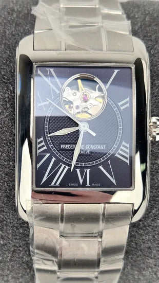 No Reserve - Frederique Constant Classics "Carrée Automatic Heartbeat" Japan S.E. 33.3MM Blue Dial Steel Bracelet (FC-310MN4S36B)