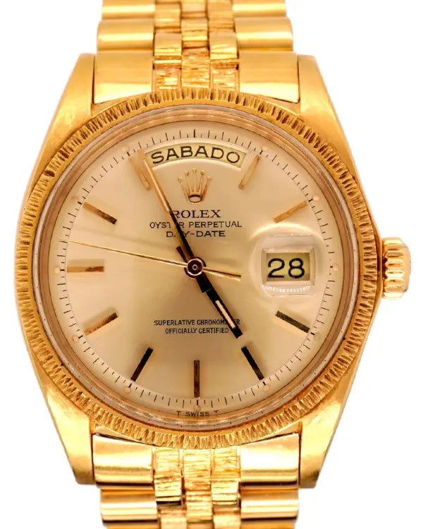 Rolex Day-Date "Bark-Finish" 36MM Champagne "Pie Pan" Dial Yellow Gold Jubilee Bracelet (1807)