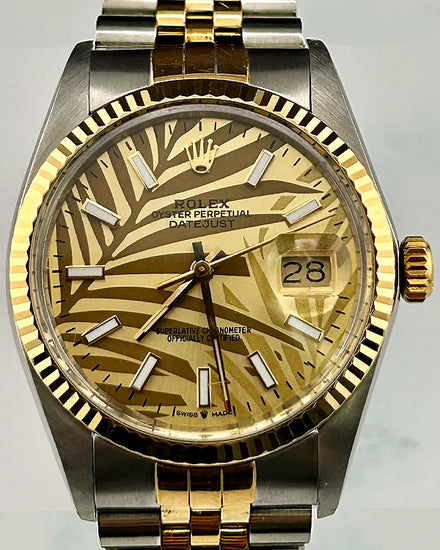 Rolex Datejust 36MM Aftermarket Champagne "Palm Motif" Dial Two-Tone Jubilee Bracelet (16013)