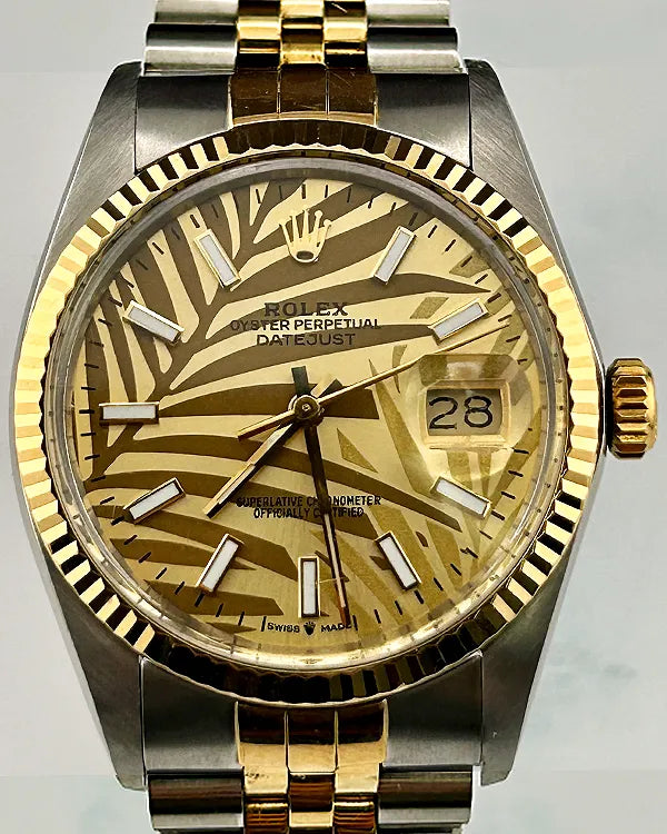 Rolex Datejust 36MM Aftermarket Champagne "Palm Motif" Dial Two-Tone Jubilee Bracelet (16013)