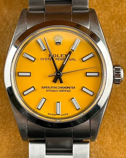 Rolex Oyster Perpetual 31MM Aftermarket Yellow Dial Oyster Bracelet (77080)