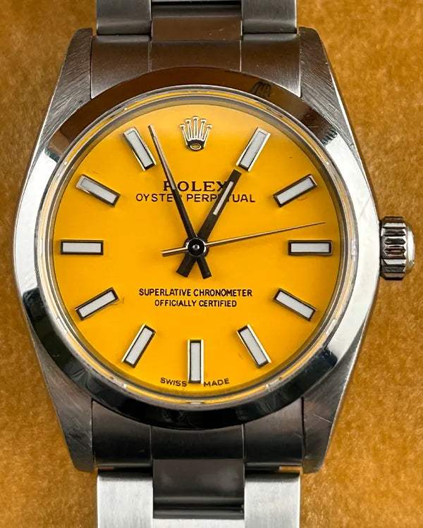 Rolex Oyster Perpetual 31MM Aftermarket Yellow Dial Oyster Bracelet (77080)