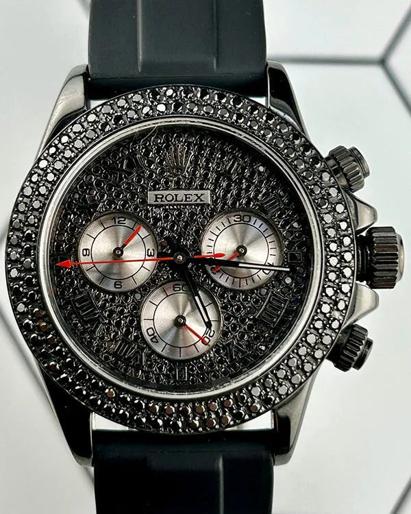 Rolex Cosmograph Daytona 40MM Aftermarket Diamond-Pavé Dial Aftermarket Rubber Strap (116523)