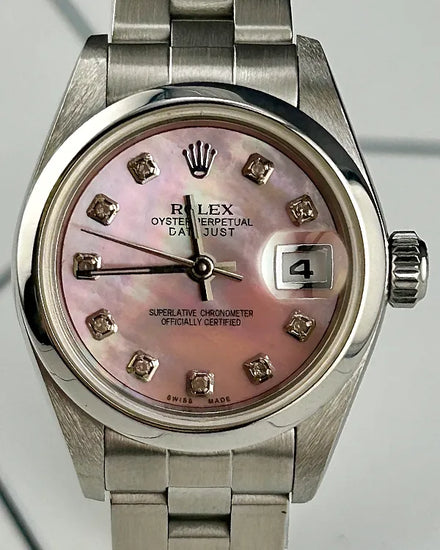 Rolex Oyster Perpetual Lady Date 26MM Aftermarket Pink Mother of Pearl Dial Oyster Bracelet (69160)