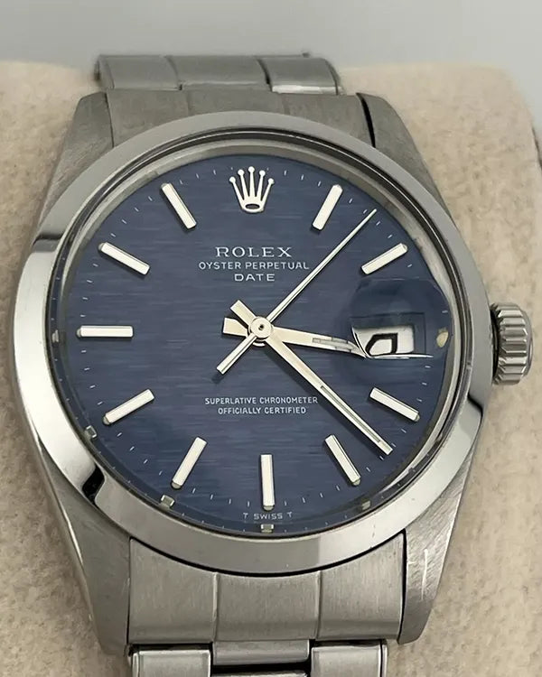 1971 (2.7 Mil Serial) Rolex Oyster Perpetual Date 34MM Blue "Mosaic Motif" Dial Oyster Bracelet (1500)