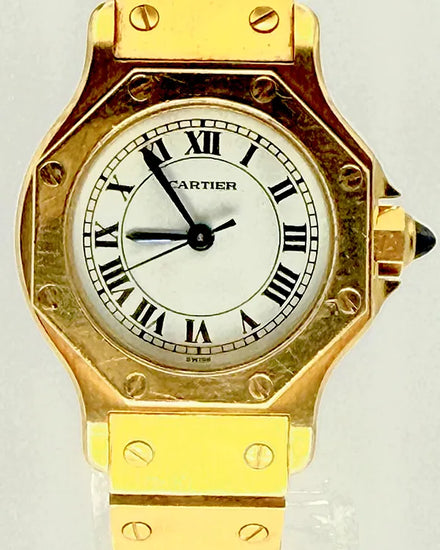 Cartier Santos Octagon 24MM White Dial Yellow Gold Bracelet (0906)