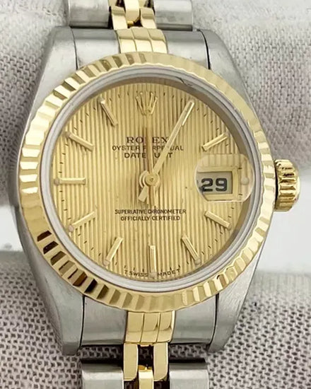 1998 Rolex Lady-Datejust 26MM Champagne "Tapestry" Dial Two-Tone Jubilee Bracelet (69173)