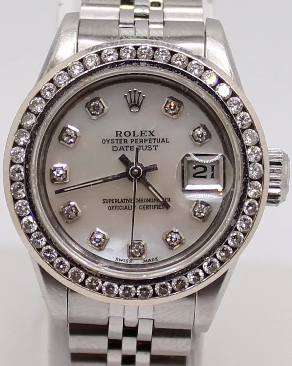 Rolex Oyster Perpetual Lady Date 26MM Aftermarket Mother of Pearl Dial Jubilee Bracelet (69160)