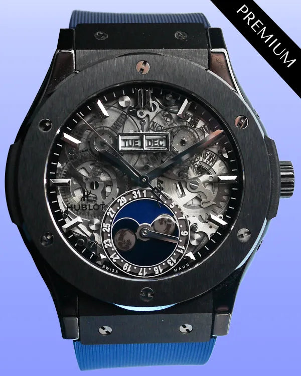 Hublot Classic Fusion Aerofusion Moonphase "Black Magic" 45MM Skeleton Dial Rubber Strap (517.CX.0170.LR)