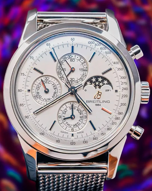 Breitling Transocean Chronograph 1461 43MM Silver Dial Steel Bracelet (A1931012/G750)
