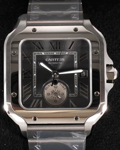 Cartier Santos De Cartier Dual Time 40MM Grey Dial Steel Bracelet (WSSA0076)