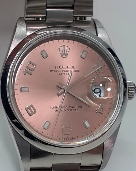 Rolex Oyster Perpetual Date 34MM Pink Dial Oyster Bracelet (15200)
