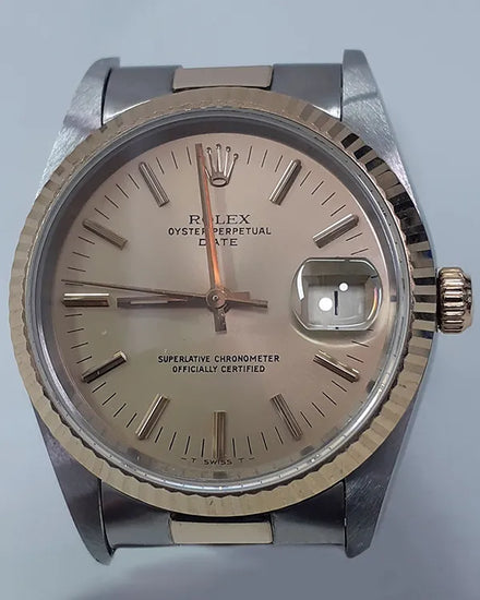 Rolex Oyster Perpetual Date 34MM Champagne Dial Aftermarket Two-Tone Bracelet (15200)