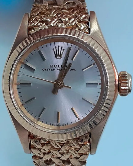 Rolex Rice Rolex Oyster Perpetual 25MM Silver Dial Yellow Gold