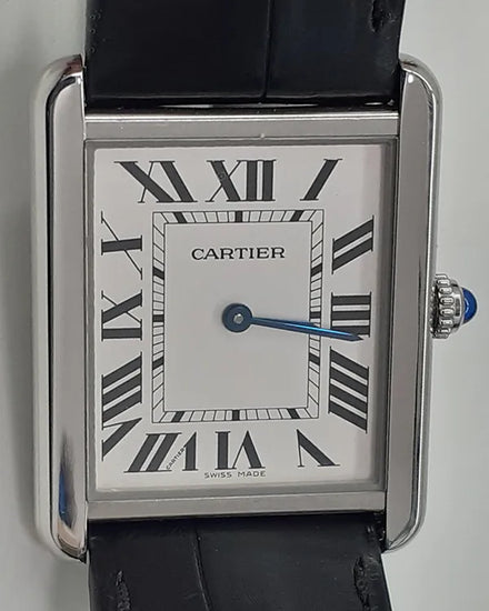 Cartier Tank Solo 27MM Quartz Silver Dial Aftermarket Leather Strap (3169)