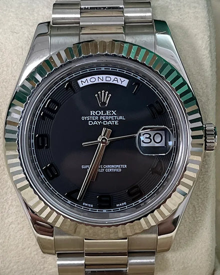 Rolex Day-Date II 41MM Black Dial White Gold President Bracelet (218239)