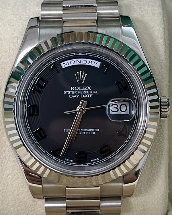 Rolex Day-Date II 41MM Black Dial White Gold President Bracelet (218239)