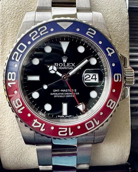2015 Rolex GMT-Master II "Pepsi" 40MM Black Dial White Gold Oyster Bracelet (116719BLRO)