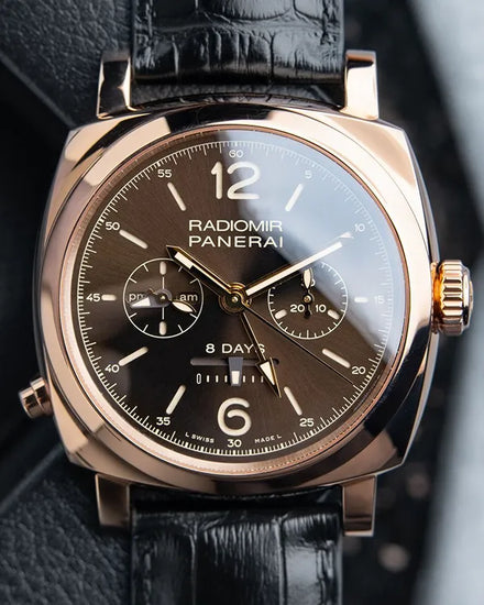 2017 Panerai Radiomir 1940 Monopulsante 8 Days GMT L.E. 45MM Brown Dial Aftermarket Leather Strap (PAM00502)